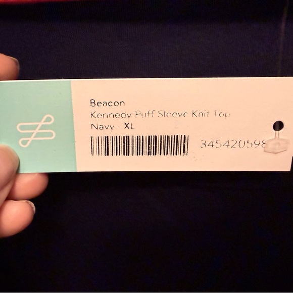 Beacon Elegant Navy Blouse with Sheer Sleeves - Picture 3 of 4